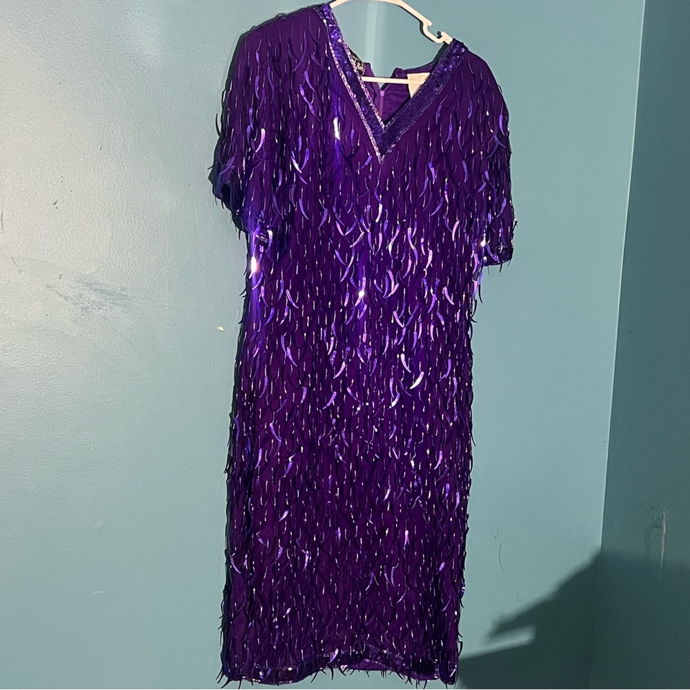 NWT Jean for Joseph LeBon Purple Silk Sequined Beaded Flapper Dress Size P10/12